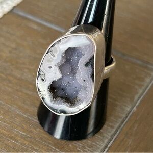 925 Silver Geode Druzy ring adjustable